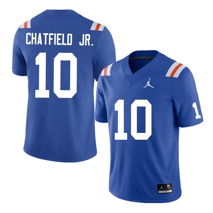 NCAA Florida Gators Andrew Chatfield Jr. Men's #10 Nike Blue Throwback Stitched Authentic College Football Jersey TPO5664HK